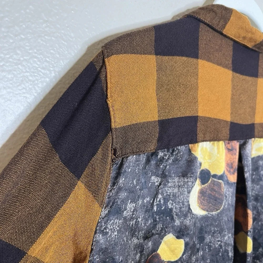 John Mark Small Plaid Button Up Orange Art Wear Buffalo Floral Lagenlook Orange - Picture 6 of 6
